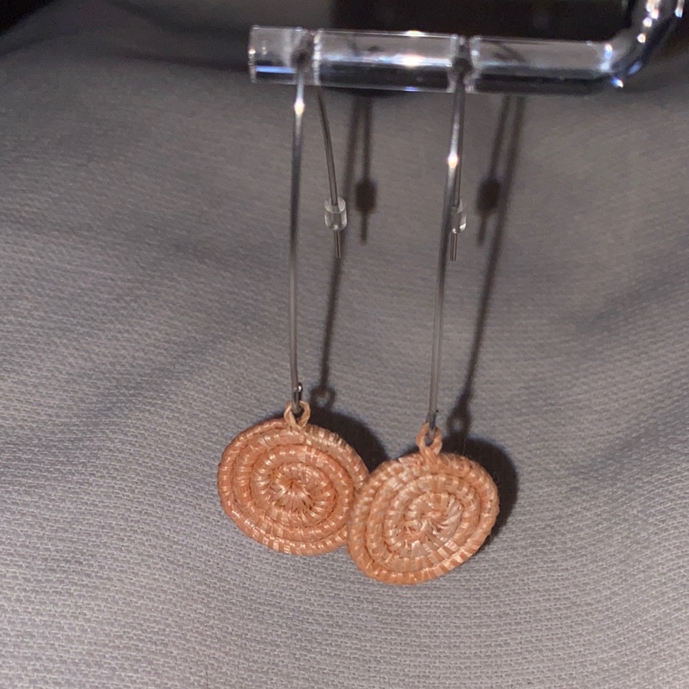Handwoven Peach Drop Earrings